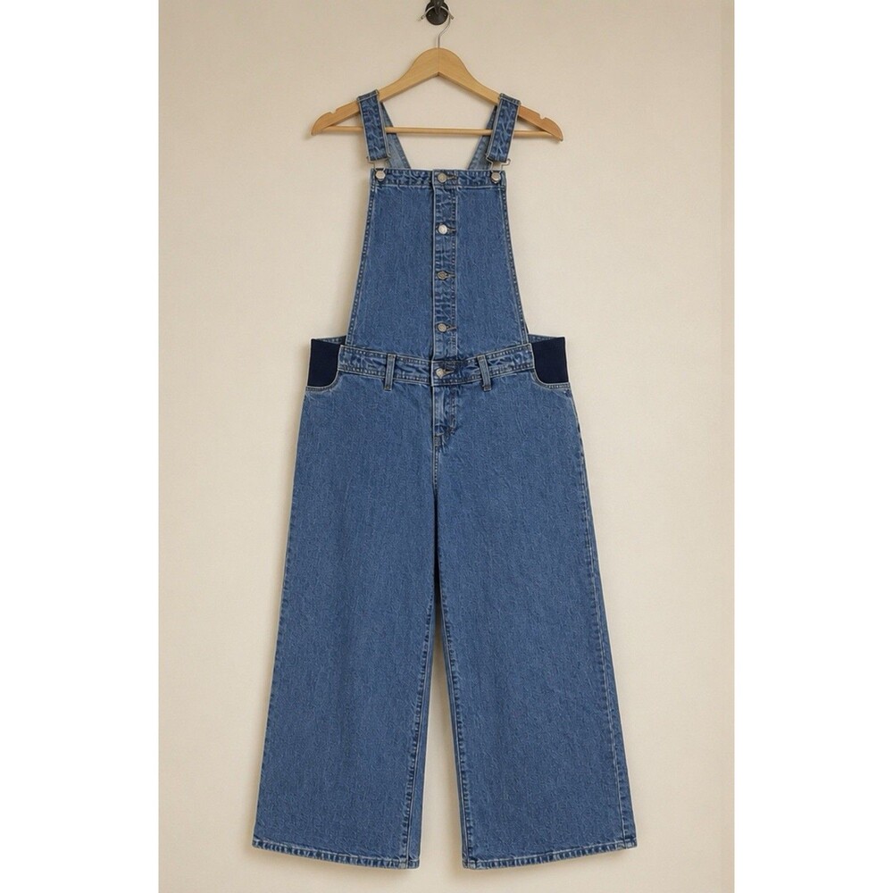 Isabel Maternity by Ingrid & Isabel Wide Leg Sailor Overalls Pants Sz 8 Med Blue